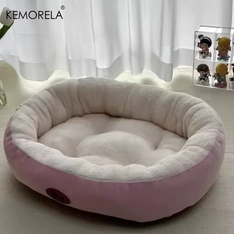 Cozy Plush Oval Pet Bed - Thickened, Machine Washable Cushion for All Breeds