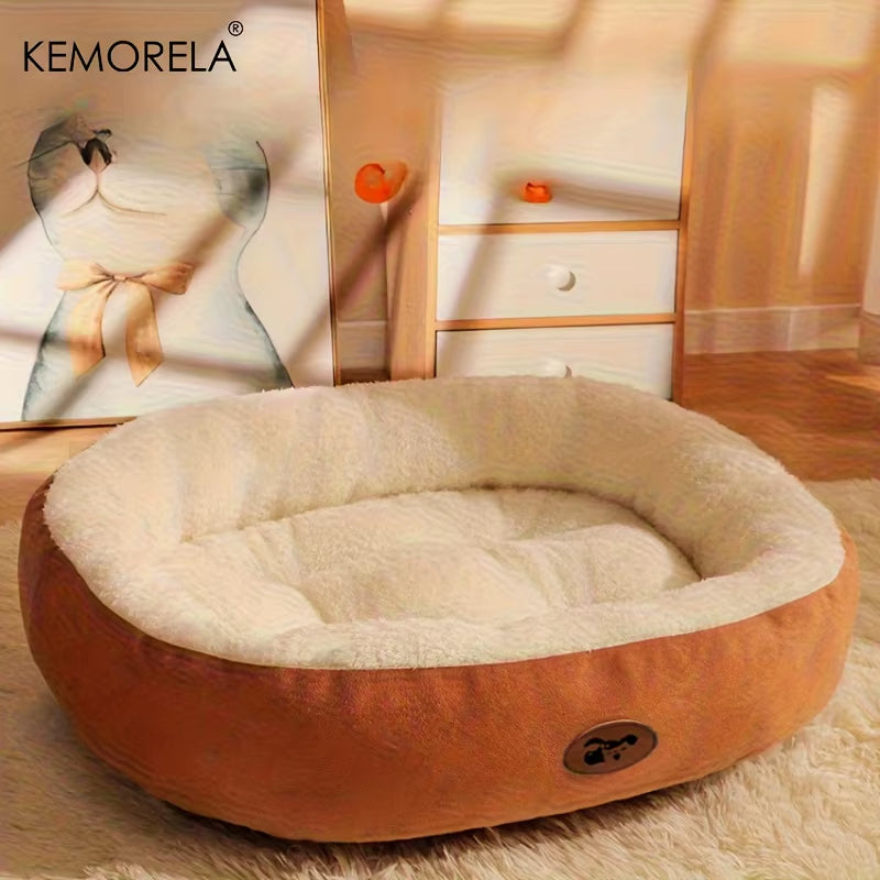 Cozy Plush Oval Pet Bed for Dogs and Cats - Thickened, Machine Washable Cushion for All Breeds