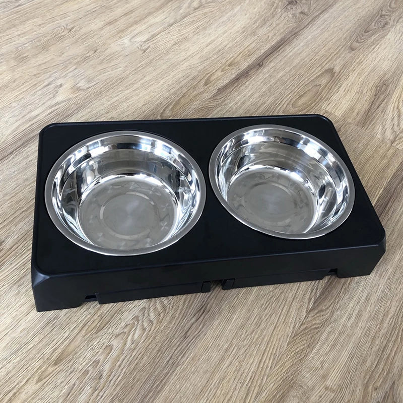 Adjustable Elevated Dog Feeder-- Featuring Double Stainless Steel Bowls