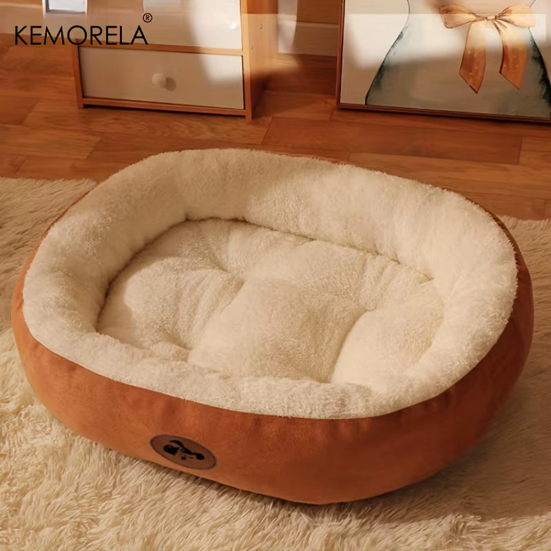Cozy Plush Oval Pet Bed - Thickened, Machine Washable Cushion for All Breeds