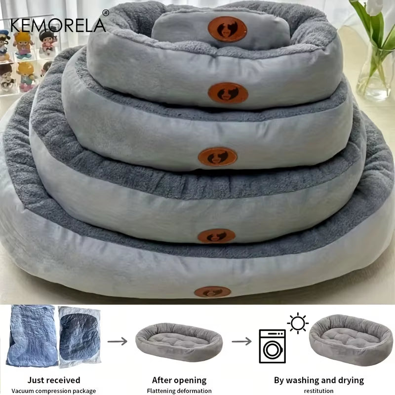 Cozy Plush Oval Pet Bed - Thickened, Machine Washable Cushion for All Breeds